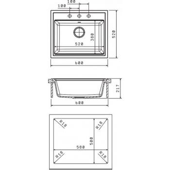 ЛИПСИ 600 мойка цвет чёрный FG, (РОССИЯ)
